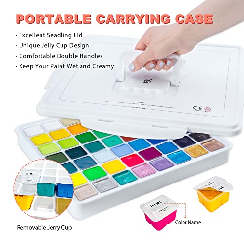 HIMI Gouache Paint Set, 56 Colors x 30g Unique Jelly Cup Design in a Carrying Case Perfect for Artists, Gouache Opaque Art Supplies for HIMI
