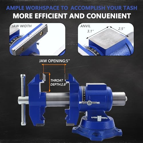 Multipurpose 360-Degree Heavy Duty Bench Vise Rotation Clamp on Vise with Swivel Base and Head, Pipe Vise Bench Vises with Anvil for Clamping Fixing - WoodArtSupply