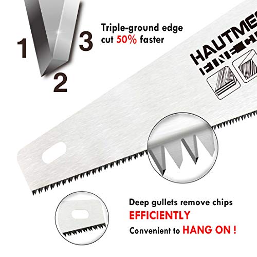 HAUTMEC 14 in. Universal Hand Saw - 11 TPI Fine Cuts Wood Saw - Professional Universal Saws for Wood, Laminate And Plastic - Crosscut Saw, HT0024 HAUTMEC