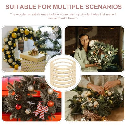 SEWACC 6pcs Wreath Form Rack Craft Floral Ring Floral Hoop Centerpiece Xmas Wreath Frame Wooden Wreath Frame Unfinished Round Metal Hoop Christmas
