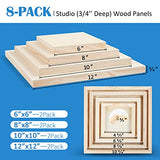 Unfinished Birch Wood Canvas Panels Kit, Falling in Art 8 Pack of 4 Sizes Studio 3/4’’ Deep Cradle Boards for Pouring Art, Crafts, Painting, and More Falling in Art