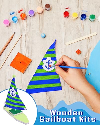 Jenaai 10 Pcs DIY Wooden Boat Kits Wooden Sailboat to Paint Decorate Unfinished Wood Blank Craft Model Boat Toy Sailboat Building Activities for Kids Jenaai