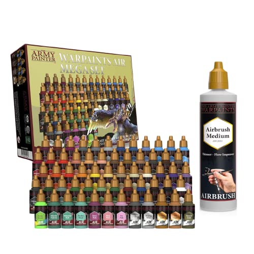 The Army Painter - Warpaints Airbrush Mega Paint Set & Airbrush Paint Thinner Bundle - Non-Toxic Water Based Acrylic Airbrush Paint Set, Flow The Army Painter