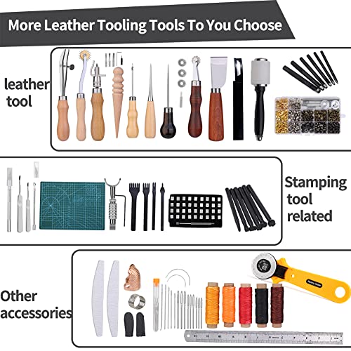 Leather Tooling Kit, Leather Working Tools, Leather Craft Tools Kits and Supplies with Leather Stamp Tools, Cutting Mat, Groover, and Rivets Kit for - WoodArtSupply