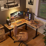FEZIBO L Shaped Standing Desk Adjustable Height, 63 Inch Electric Stand up Corner Computer Desk, Sit Stand Home Office Desk with Splice Board, Rustic FEZIBO