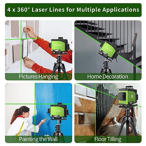 KINAVEL Laser Level 4x360 Self Leveling 16 Lines Green Beam 4D Cross Professional Line Laser Tool Pulse Mode for Construction Tiling Picture Hanging - WoodArtSupply