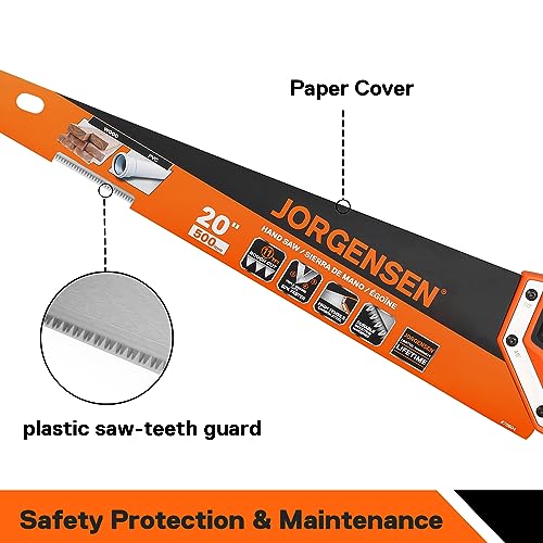 JORGENSEN 20 Inch Pro Hand Saw, 11 TPI Fine-Cut Ergonomic Non-Slip Aluminum Ultrasonic Welding Handle for Sawing, Trimming, Gardening, Woodworking, Jorgensen