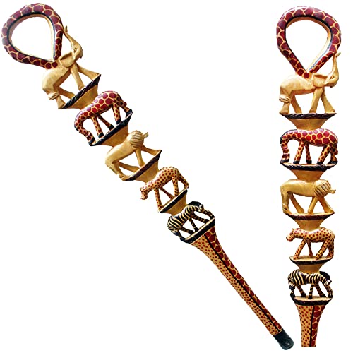 African Wood Decorative Walking Stick (Hand Made in Kenya) (Stack Anim 5) - WoodArtSupply