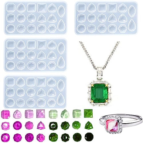 KuuGuu 4 PCS Gemstone Resin Molds Silicone,Resin Molds Jewelry,Resin Jewelry Casting Molds for Making Earrings KuuGuu