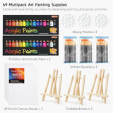 Shuttle Art 69 Pack Acrylic Paint Set, Acrylic Painting Set with 2 Pack of 15 Colors Acrylic Paint, 3 Sets of Wooden Easels, Canvas, Brushes & Shuttle Art