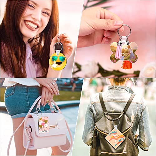 120Pcs Sublimation Keychain Blanks Bulk, DIY MDF 4 Shape Sublimation Blank Keychain with Keyrings, unisex-adult Double-Sided Printed Heat Transfer Acejoz