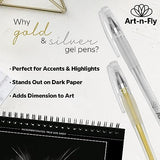 Gold & Silver Gel Pen for Artist 0.7mm Fine Point - Gold Ink Pen with Japanese Ink 6 PACK - Silver/Gold Metallic Pens for Art Drawing, Sketching & Art-n-Fly