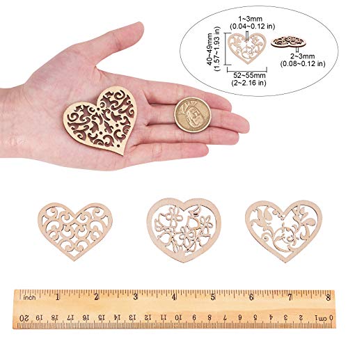 LiQunSweet 100-Pieces 2 Inches Undyed Wood Pendants Valentines Heart Cutouts Wooden Unfinished Slices Charms for Earring Jewelry Making DIY Findings LiQunSweet