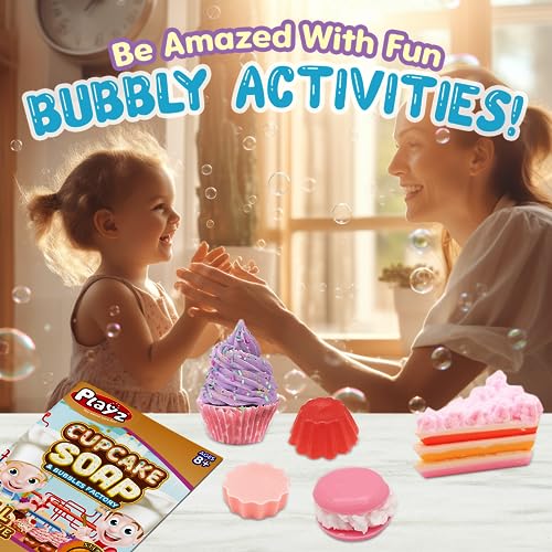 Playz Yummy Cupcake Soap & Bubbles DIY Science Kit - Fun STEM Gift for Age 8, 9, 10, 11, 12 Year Old Girls and Boys - Educational Arts and Crafts for - WoodArtSupply