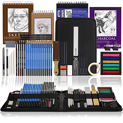 U.S. Art Supply 54-Piece Drawing & Sketching Art Set with 4 Sketch Pads (242 Paper Sheets) -Ultimate Artist Kit, Graphite and Charcoal Pencils & U.S. Art Supply
