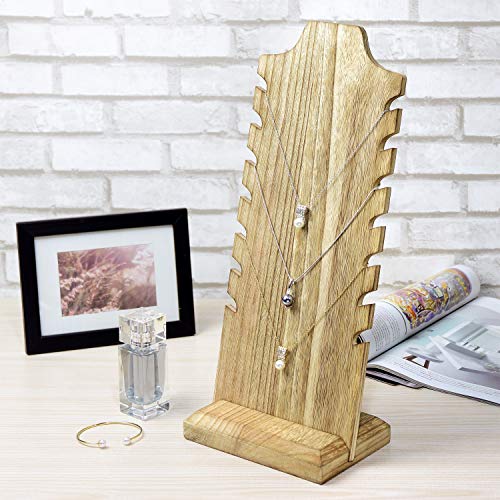 MOOCA Lightweight Wooden Necklace Display Stand - Freestanding Easel Holder for Multiple Necklaces, Oak Color