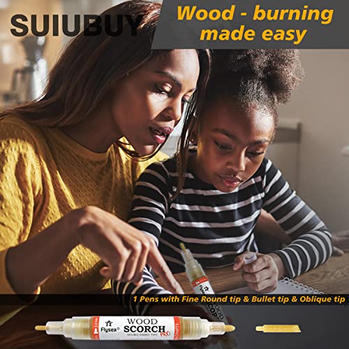 SUIUBUY Scorch Pen Marker - 3 PCS Wood Burning Pen Tool with Replacement Tip, Chemical Wood Burner Set for Burning Wood, Do-it-Yourself Kit for Arts