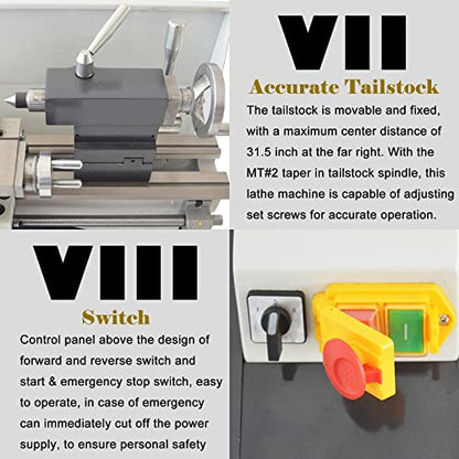 INTBUYING Metal Lathe 8"X32" Benchtop Lathe Machine Precision Hobby DIY Metal Wood Working Lathe Electronic Gearless Horizontal Wood Lathe 1100W - WoodArtSupply