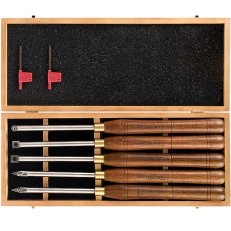 IMOTECHOM 5-Pieces Carbide Tipped Woodturning Tools Lathe Chisel Set with Stainless Steel Blade, Wooden Box IMOTECHOM