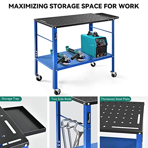 YITAHOME Portable Welding Table, 36" x 18" Welding Table Top with 5/8" Holes, Casters with Brakes, 1200lb Load Capacity Metal Welding Bench, Extra - WoodArtSupply