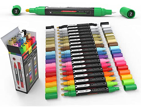 Acrylic Markers, Paint Pens Assorted Vibrant Markers for Rock Painting, Canvas, Glass, Mugs, Wood, Ceramic, Fabric, Metal, Scrapbooking. Non Toxic, TOOLI-ART