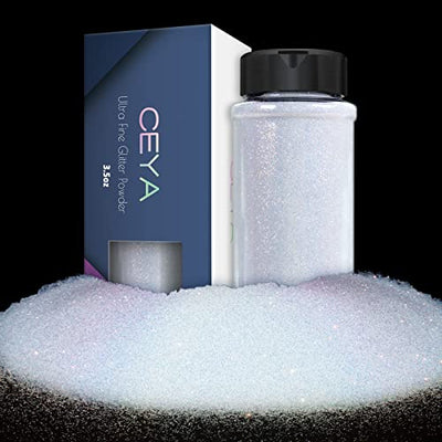 Ceya Ultra Fine Glitter Powder, 3.5oz/ 100g Iridescent White Craft Glitter Powder 1/128” 0.008” 0.2mm Nail Glitter for Epoxy Resin DIY Craft Tumblers