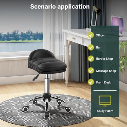 BFTOU Black Rolling Stool Chair with Wheel Perfect for Home Work SPA Massage Height-Adjustable and Cost-Effective Swivel Stool with Low Back