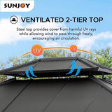 Sunjoy 10 x 12 ft. Wood Gazebo, Outdoor Patio Steel Hardtop Gazebo, Cedar Framed Wooden Gazebo with 2-Tier Metal Roof, Suitable for Patios, Lawn and Sunjoy