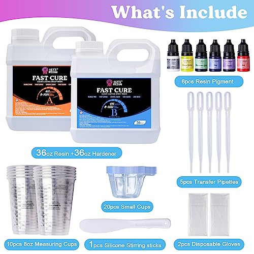 LET'S RESIN Fast Cure Epoxy Resin,Demold in 4 Hours,72OZ Upgrade Quick Drying & Cystal Clear Resin,Bubble Free Epoxy Resin for Craft,Art, Resin LET'S RESIN
