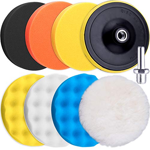 SIQUK 9 Pieces 5 Inch Buffing Pads Kit Foam Buffer Polisher Pads 5 Inch Hook and Loop Polishing Pads Buffer Attachment for Drill SIQUK