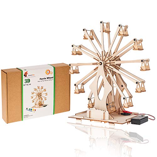 Smartstoy Wooden Ferris Wheel - STEM Projects for Kids Ages 8-12 -16 Engineering Kit, 3D Puzzles Roller Coaster Building Set - DIY Educational Model