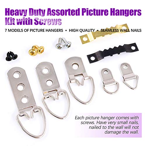 Swpeet 415Pcs Picture Hangers Kit with Screws, Heavy Duty Assorted Picture Hangers Assortment Kit for Picture Hanging Solutions with Transparent Box - WoodArtSupply