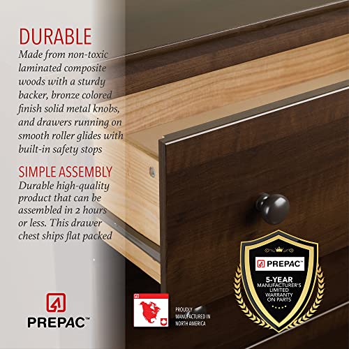 Prepac Fremont Bedroom Furniture: Espresso Double Dresser for Bedroom, 6-Drawer Wide Chest of Drawers, Traditional Bedroom Dresser, EDC-6330-V, 59"W Prepac