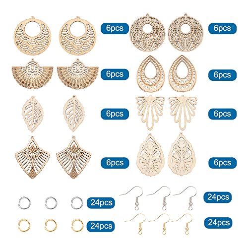 Elecrelive 48pcs Unfinished Wooden Dangle Earring Making Kit 8 Styles Burlywood Filigree Earrings Pendants Blank with Jump rings & Earring Hooks for - WoodArtSupply