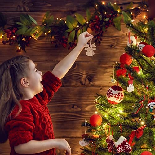 SEWACC 40Pcs Wooden Deer Head Christmas Ornaments Hanging Wooden Blank Reindeer Pendant DIY Unfinished Christmas Tree Hanging Slices with Ropes for SEWACC