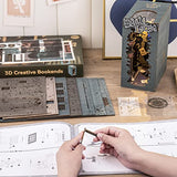 ROBOTIME DIY Book Nook Kit Decorative Booknook Bookshelf Insert Bookcase Book Stand 3D Wooden Puzzle DIY Miniature House Kit with LED Light Model Kit ROBOTIME