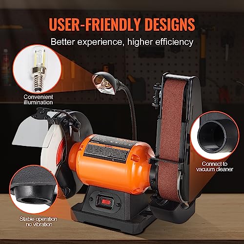 VEVOR 8 Inch Bench Grinder with 2 x28 Inch Belt Sander Combo, Bench Grinder Sander with 2.5A Induction Motor for Metalworking Sharpening Grinding VEVOR