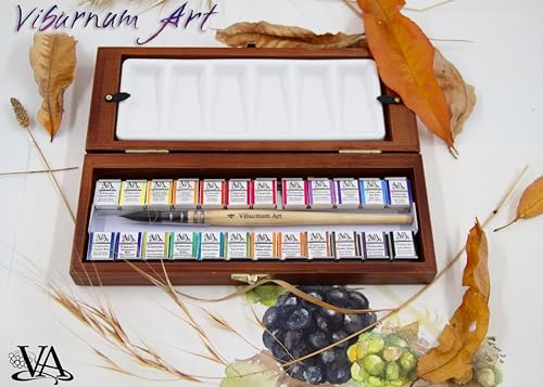 Viburnum Art Professional Watercolor Paint Set - 24 Half Pan Highly Pigmented Transparent Water Color Paints with #4 Synthetic Water color Brush, - WoodArtSupply