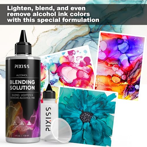 Alcohol Ink Blending Solution (4oz) and Water Brush Pen (6pk) - Watercolor Blending Brush Pens for Alcohol Ink Painting with Various Tips with - WoodArtSupply