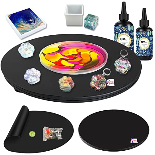 JIOFAVIU Resin Leveling Rotary Table with Silicone Craft Mat & Leveling Tool, 15.8" Resin Craft Leveling Board for Silicone Mold, Epoxy Resin, UV Jiofaviu