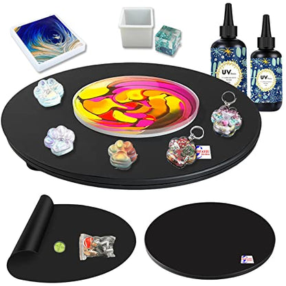 JIOFAVIU Resin Leveling Rotary Table with Silicone Craft Mat & Leveling Tool, 15.8" Resin Craft Leveling Board for Silicone Mold, Epoxy Resin, UV