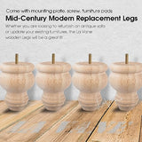 La Vane 3 inch / 8cm Unfinished Wooden Furniture Legs, 4PCS Soild Wood Turned Spindle Replacement Bun Feet with Pre-Drilled M8 Inch Bolt & Mounting La Vane