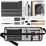 HIFORNY 60 Pcs Drawing Kit Sketching Pencil Set,Sketch Pencils Art Supplies with 3-Color Sketchbook,Graphite,Charcoal,Drawing Pencils for Adults HIFORNY