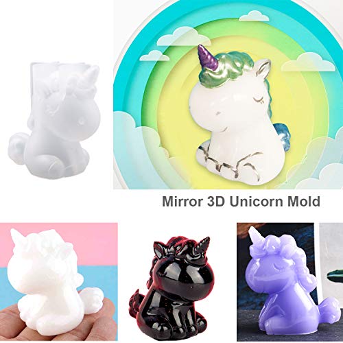 EuTengHao 20Pcs 3D Animal Resin Molds Tools Set Includes 8 Resin Casting Molds Large Clear Unicorn Epoxy Silicone Molds 2 Measurement Cup 10 Wood EuTengHao