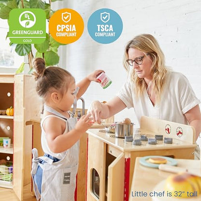 ECR4Kids Play Kitchen Stove, Wooden Playset, Natural - WoodArtSupply