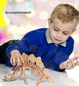 Puzzled 3D Puzzle Stegosaurus Dinosaur Wood Craft Construction Model Kit Fun & Educational DIY Wooden Dino Toy Assemble Model Unfinished Craft Hobby Puzzled