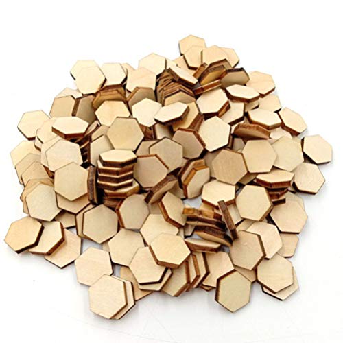 EXCEART 200Pcs 15MM Wooden Pieces Hexagon Wood Shape Unfinished Hexagon  Cutout Shapes DIY Craft Project Ornaments Decorations
