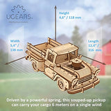 UGEARS Pickup Lumberjack 3D Puzzle - Classic 1950s Pickup Truck 3D Wooden Puzzles for Adults and Kids with Powerful Spring Motor - Detailed Car Model UGEARS