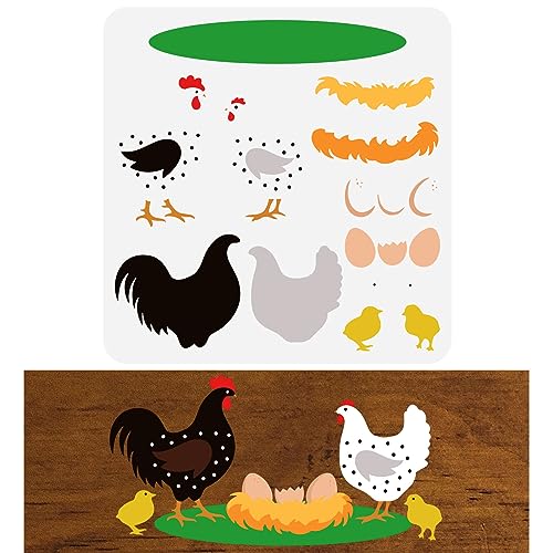 FINGERINSPIRE Layered Chicken Stencil 11.8x11.8inch Reusable Farmhouse Chickens and Eggs Drawing Stencils DIY Craft Hen Coop Decoration Template for - WoodArtSupply