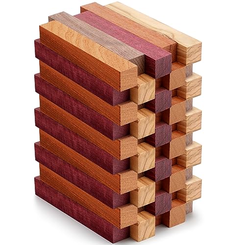 Qilery 50 Pcs Exotic Wood Pen Blanks Pen Turning Supplies DIY Crafts Pen Turning Kit, Black Walnut, Cherrywood, Peltogyne, Zebrawood, Bubinga, 10 of Qilery